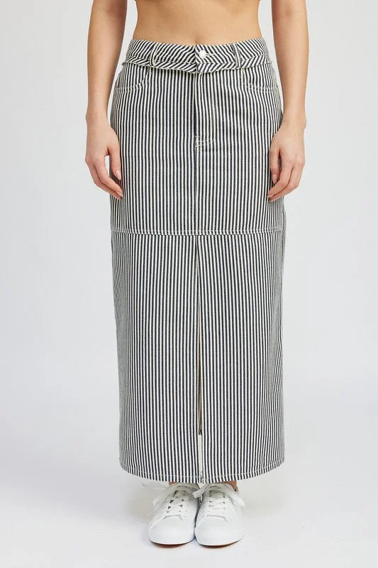 Striped Twill Maxi Skirt With Slit velvet skirt glossy