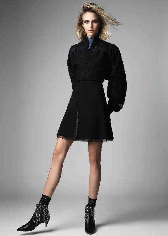 Yves Mesh Panel Skirt wool skirt sturdy