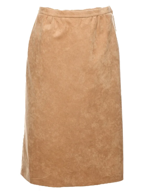 Brown Suede Knee Length Skirt - S patchwork skirt art