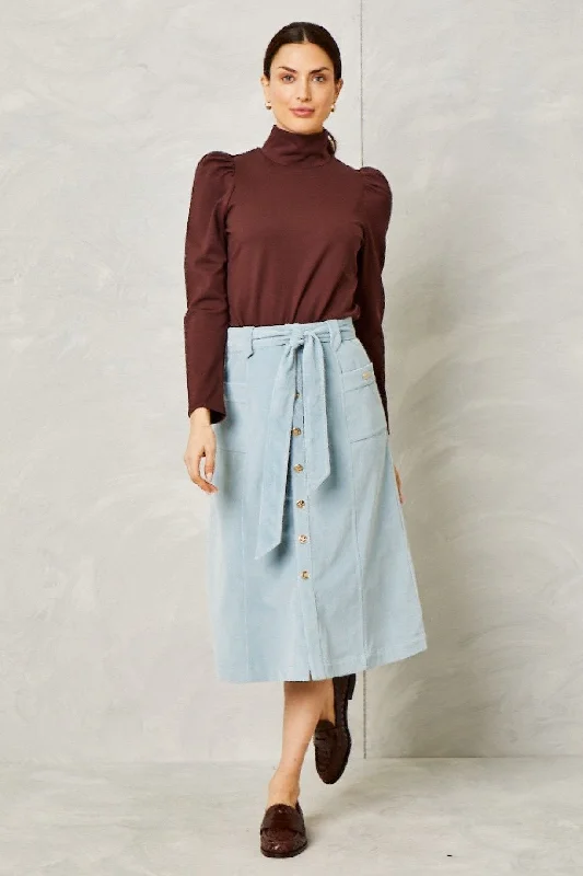 Colette Stretch Corduroy Skirt- Mineral Blue wool skirt warm