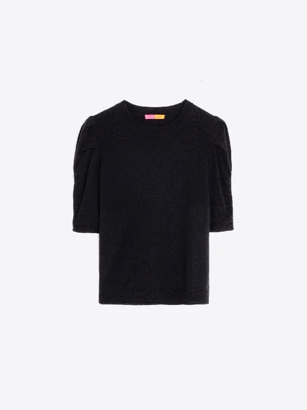 Vilagallo Knitwear Puffed Sleeve Sweater Black Polka Dot Checkered Tartan