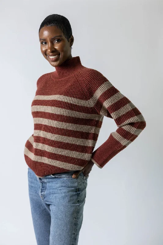 Striped Standneck Sweater Front Pockets Side Pockets Patch Pockets