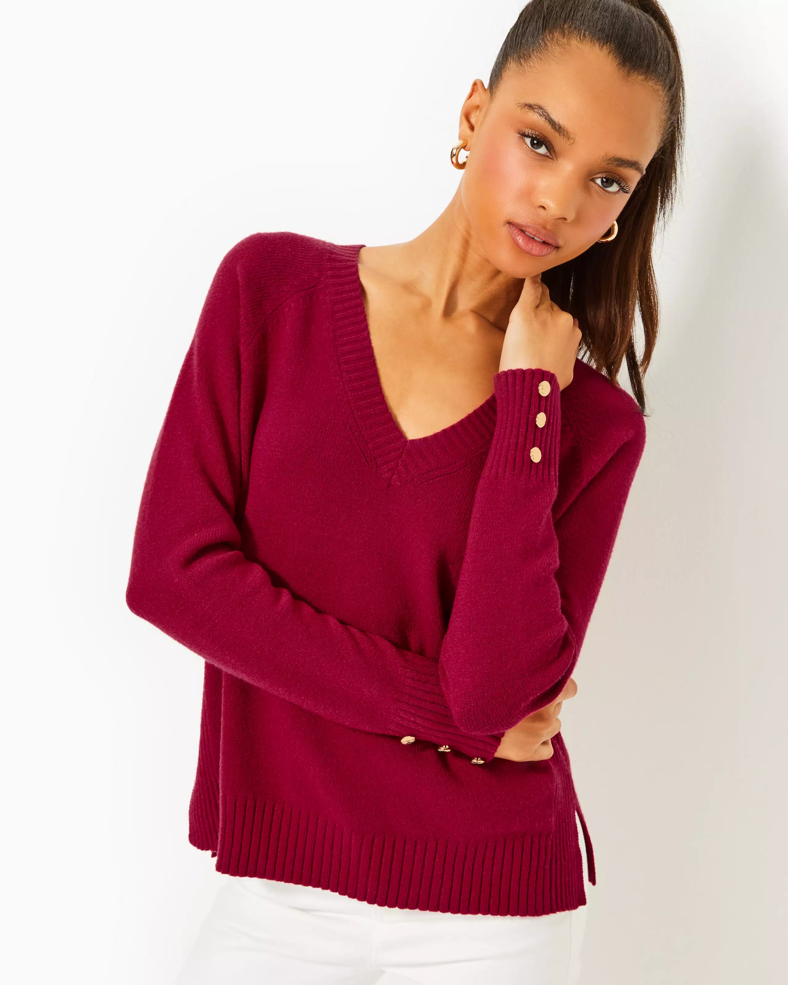 Lilly Pulitzer Kaycee Sweater Malbec Red Real Fur Shearling Chenille