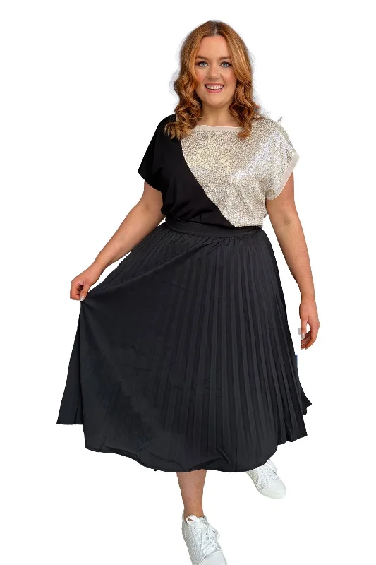Pleated A Line Plus Size Black Midi Skirt cashmere skirt soft