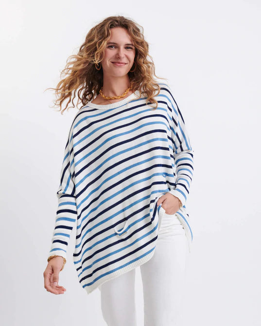 Mersea The Catalina Travel Sweater Deepwater French Stripes Fitted Loose Oversized