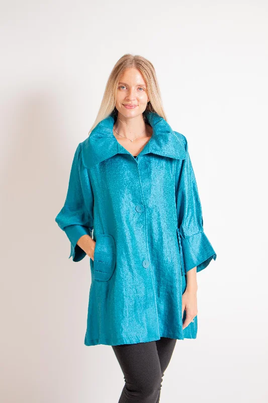 Long Teal Swing Jacket Cotton Jacket Linen Jacket Terry Jacket