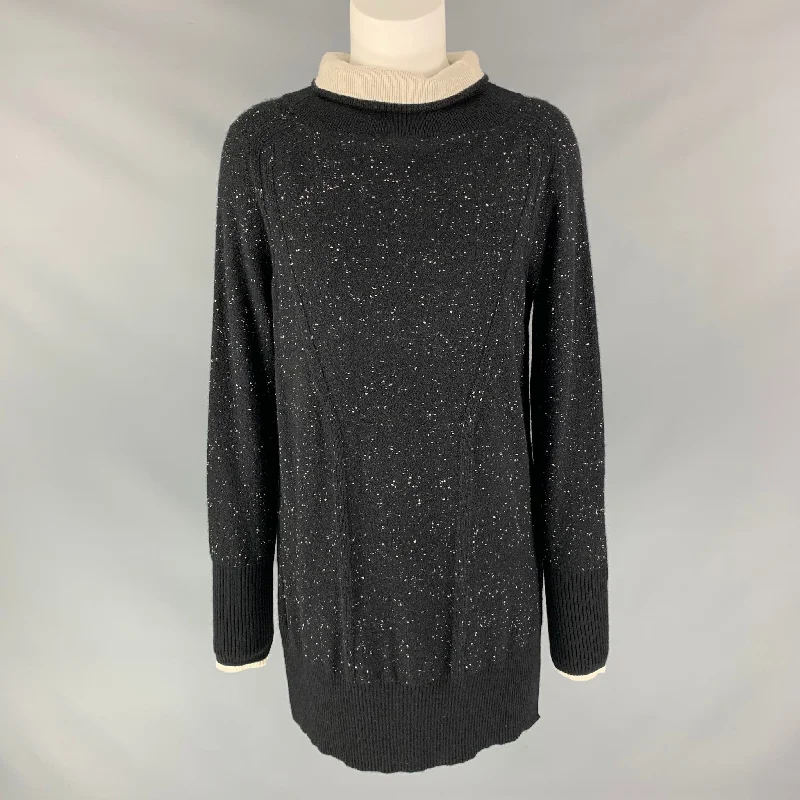 RAG & BONE Size S Black White Cashmere Dots Sweater Beaded Sweater Sequined Faux Fur