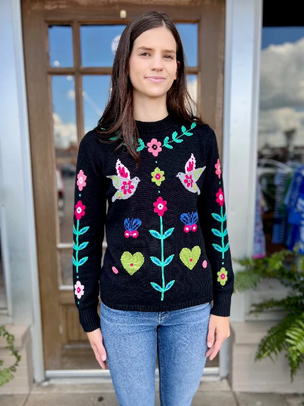 Tyler Boe Homespun Entarsia Back Button Sweater Multi Notch Collar Peter Pan Collar Cowl Neck