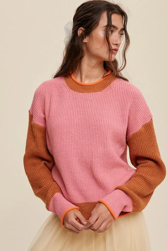 Harper Color Block Ribbed Knit Sweater Velvet Chenille Corduroy