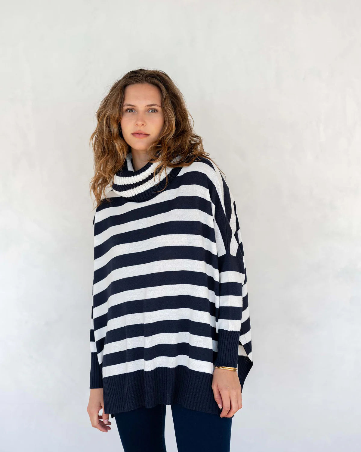 Mersea Catalina Turtleneck Sweater Navy Stripes Oversized Loose Flowy