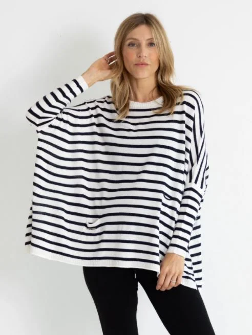 Mersea The Catalina Travel Sweater White/Navy Stripes Wool Sweater Cotton Sweater Cashmere Sweater