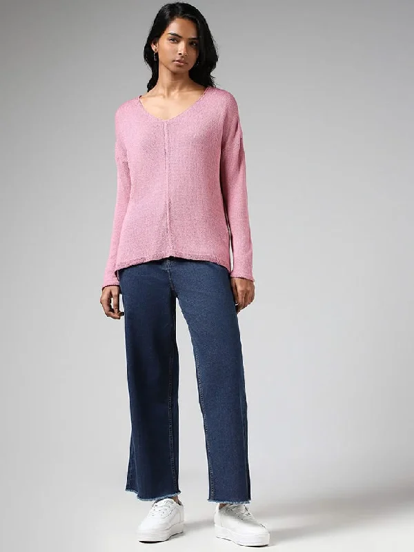 LOV Blush Pink High Low Sweater Stylish Fashionable Trendy