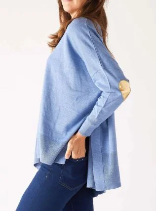 Mersea The Amour Sweater with Heart Patch- Saltwater Blue/Heart of Gold Jersey Fabric Tulle Fabric Batik Fabric