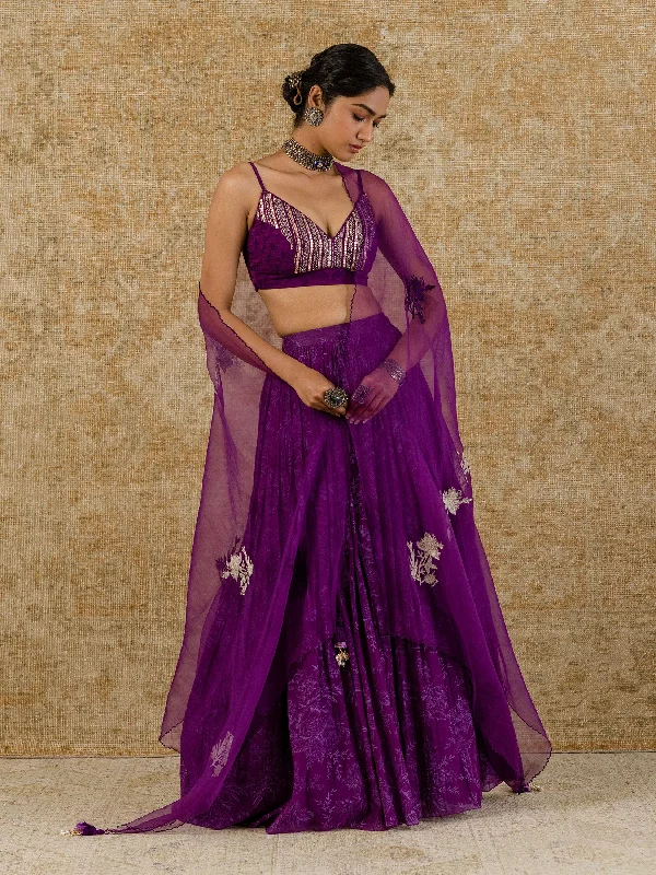 Purple Chanderi Skirt Set satin skirt smooth