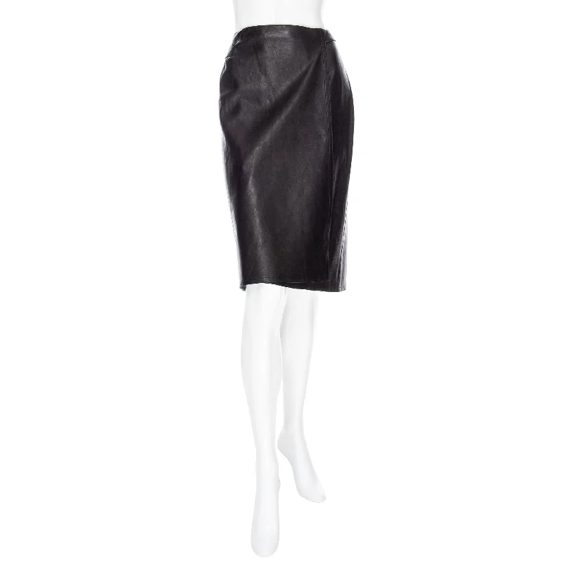 1999 Black Leather Back Strap Wrap Skirt denim skirt casual