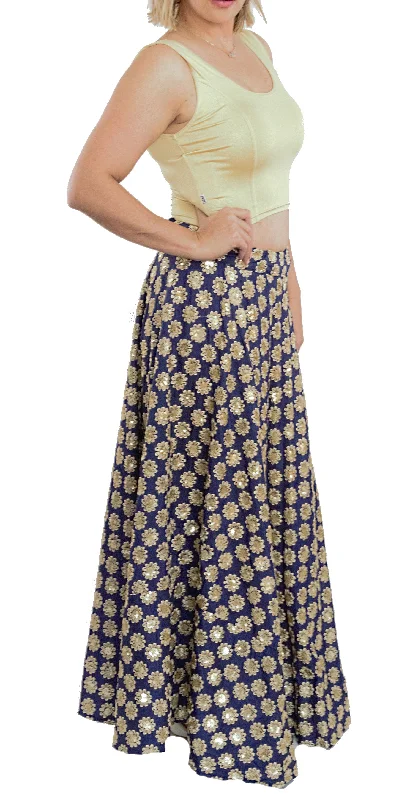 Royal Blue Color Silk Skirt with Zari Flowers seamless skirt comfort