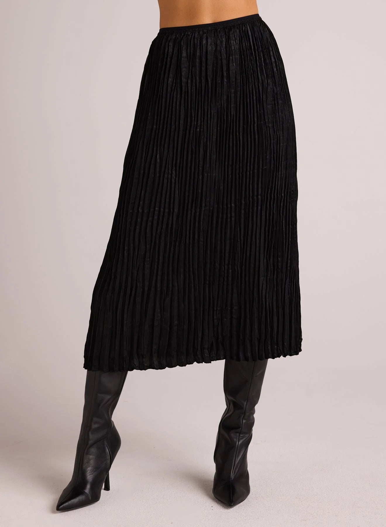 Variegated Midi Skirt Black belted skirt waist