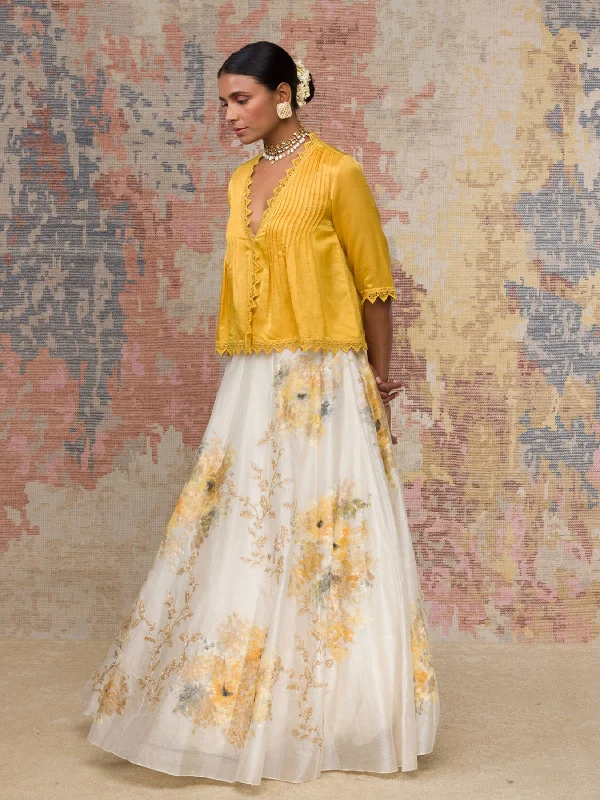 Ivory Hand Paint Skirt With Mustard Top wool skirt warm