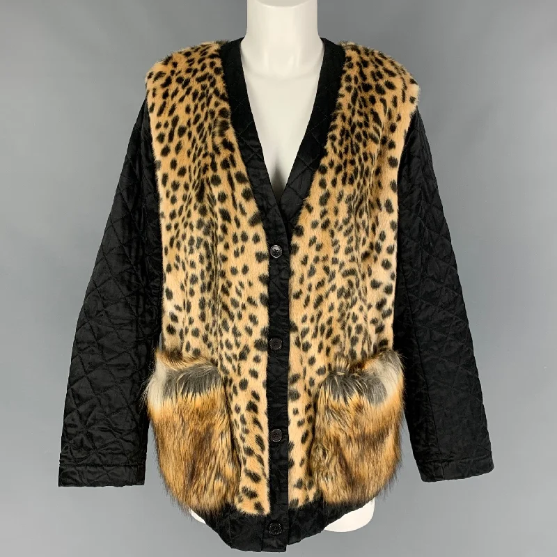 DRIES VAN NOTEN Size 4 Black Beige Faux Fur Quilted Vantom Jacket Corduroy Jacket Velvet Jacket Brocade Jacket DRIES VAN NOTEN Size 4 Black Beige Faux Fur Quilted Vantom Jacket Corduroy Jacket Velvet Jacket Brocade Jacket