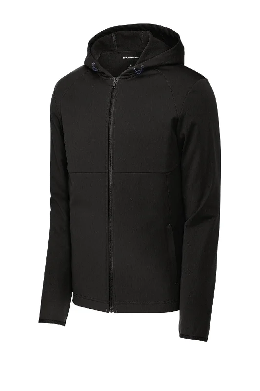 Sport-Tek Hooded Soft Shell Jacket ST980 Welt Pockets Slit Pockets Flap Pockets