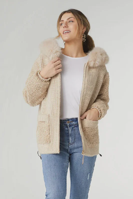 Elias Knit Hooded Jacket | Oatmeal Insulated Jacket Fitted Jacket Loose Jacket