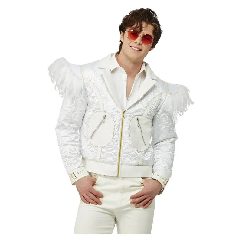 Elton John Quilted Jacket Feather Shoulders Adult White Denim Jacket Leather Jacket Suede Jacket