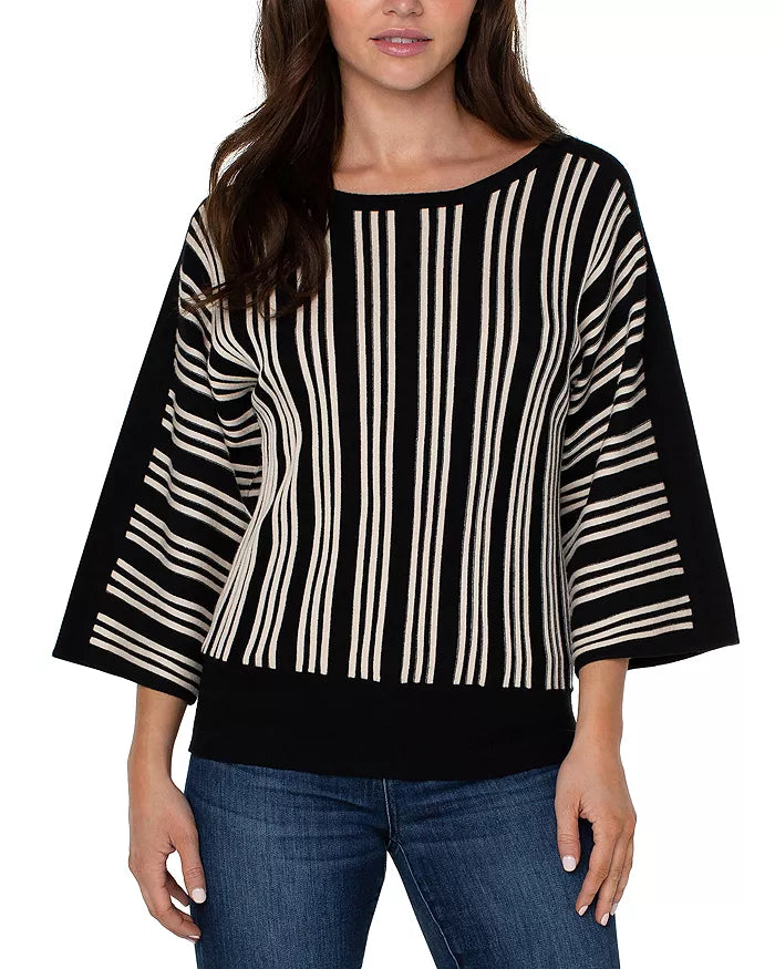 Liverpool L/S Crew Dolman Sweater Black/Ecru Stripe Collared Crew Neck Turtle Neck
