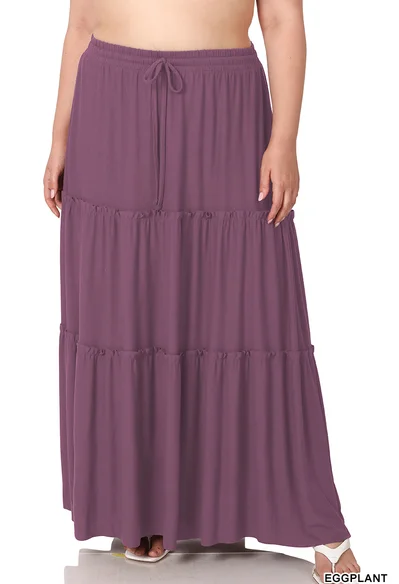 Tiered Ruffle Eggplant Skirt (1X-3X) relaxed fit skirt