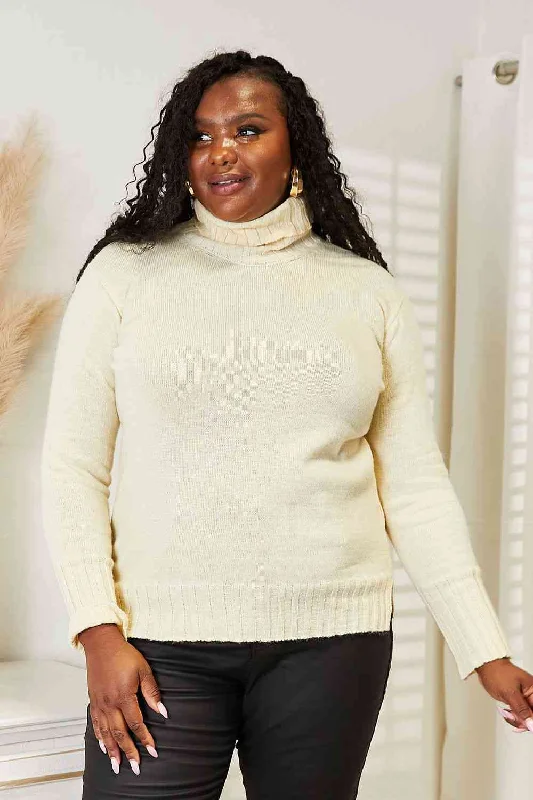 Heimish Full Size Long Sleeve Turtleneck Sweater with Side Slit Toggled Drawstring Belted