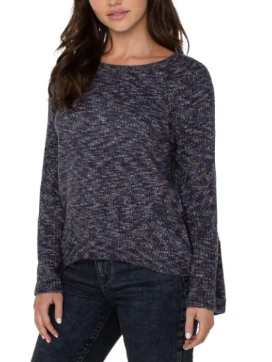 Liverpool Long Sleeve Sweater Starry Night Marl Hooded Caped Shawl Collar