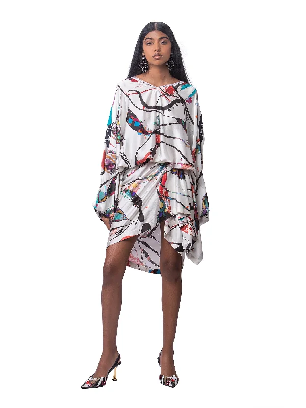Oversized Top With Draped Silk Skirt ruffled skirt detail