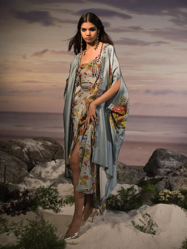 Pickup Cape With Slip Top and Draped Skirt zip skirt side
