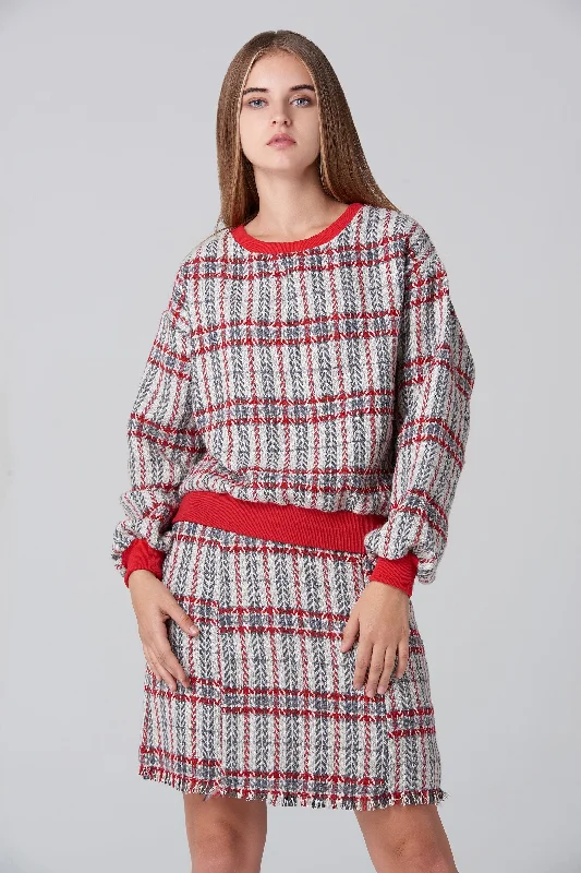 White Tartan Sweater and Skirt Set corduroy skirt durable