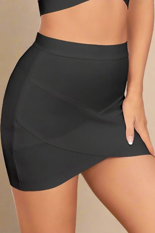 Jay High Waist Bandage Mini Skirt - Classic Black leather skirt durable