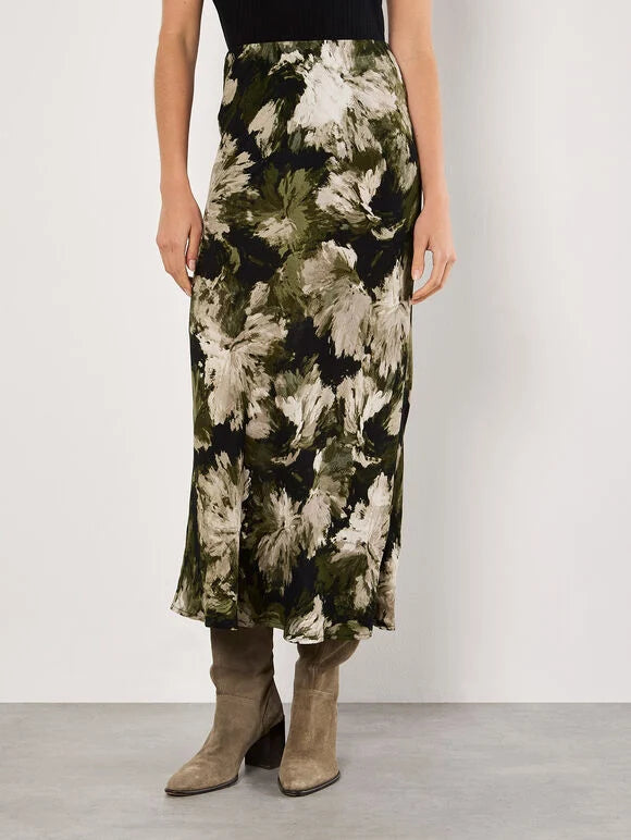 The Painterly Floral Slip Skirt - Khaki - PLUS corduroy skirt textured