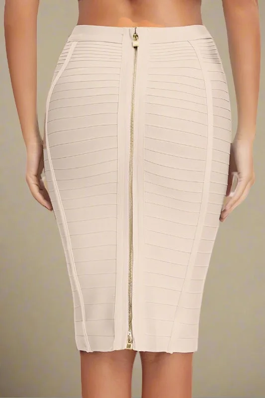 Pencil High Waist Bandage Knee Length Knitted Skirt - Cream velvet skirt luxurious