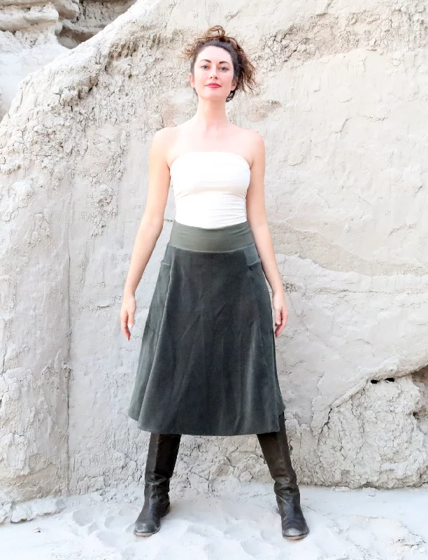 VELOUR Perfect Pockets Below Knee Skirt silk skirt luxurious