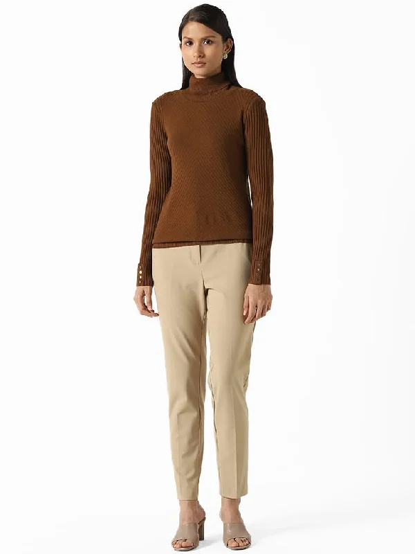 Wardrobe Brown Sweater Seamless Knitted Crochet