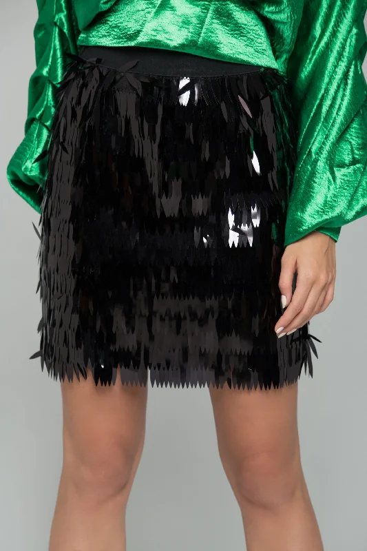 Black Sequined Mini Skirt linen skirt breathable