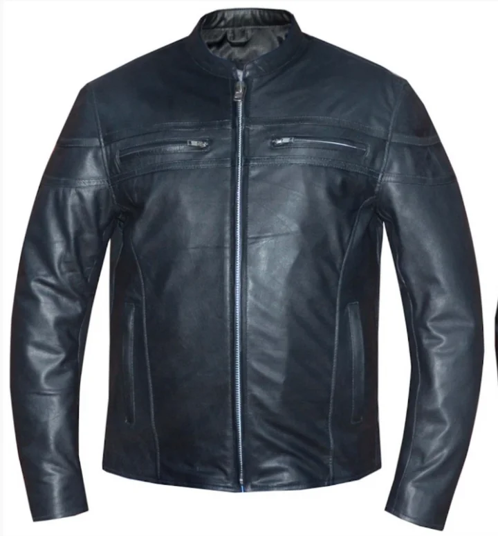 Men's Clash Goatskin Jacket Notch Collar Jacket Peter Pan Collar Jacket Cowl Neck Jacket