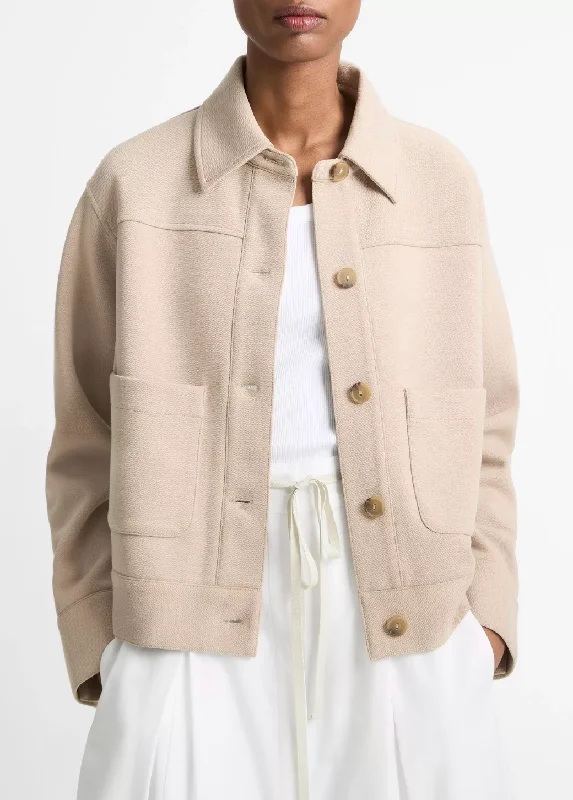 Double-Face Cropped Jacket Zippered Front Buttoned Front Snap Front
