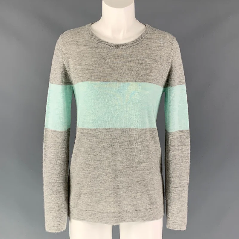 BARNEY'S NEW YORK Size S Grey Light Blue Cashmere Color Block Sweater Mesh Fabric Canvas Fabric Denim Fabric