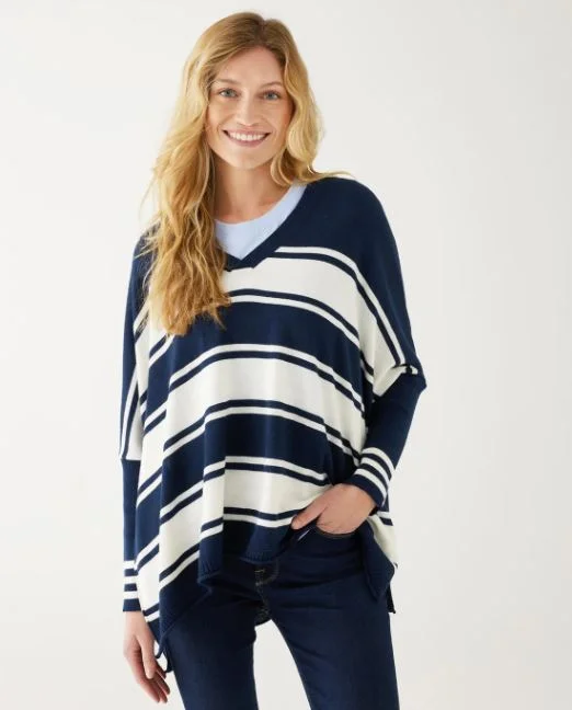 Mersea Catalina V-Neck Sweater Striped Navy Polka Dot Checkered Tartan