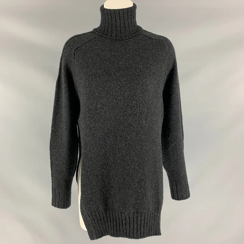 ISABEL MARANT Size 2 Charcoal Wool Blend Heather Sweater Silk Blend Satin Velvet