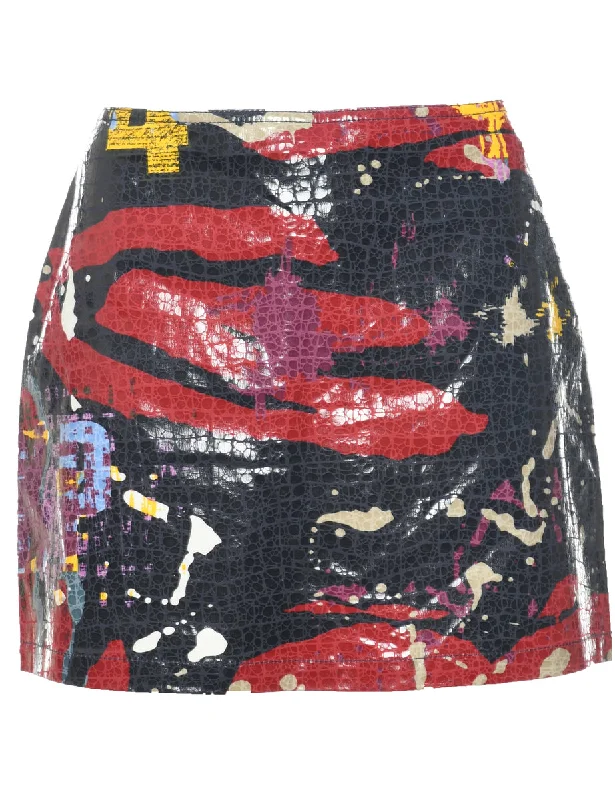 Animal Print A-line Skirt - M silk skirt lustrous