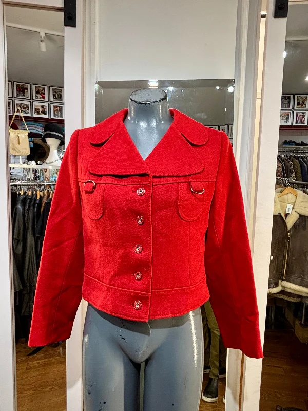 60’s Red Over Sized Lapel Fitted Style Crop Jacket Collared Jacket Crew Neck Jacket Turtle Neck Jacket