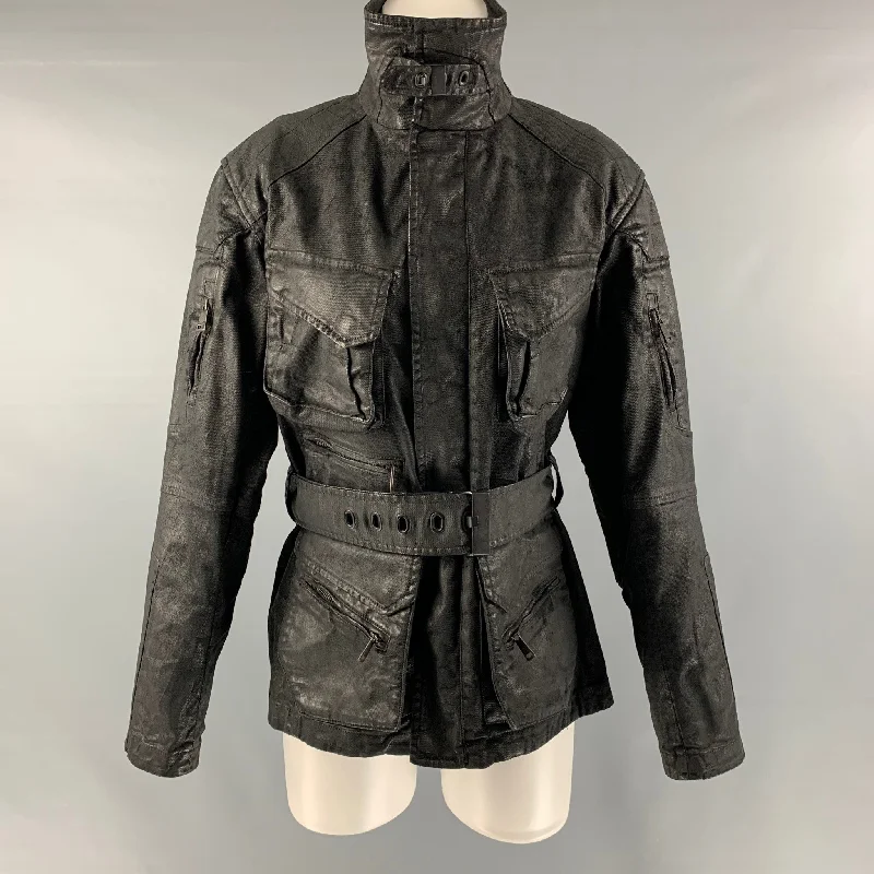 RALPH LAUREN Size 4  Black Cotton &  Elastane Zip & Snaps Jacket Lace Jacket Ribbed Jacket Sequined Jacket
