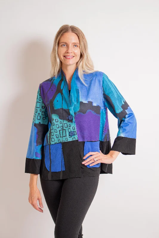 Blue Abstract Button Jacket Striped Jacket Polka Dot Jacket Floral Jacket