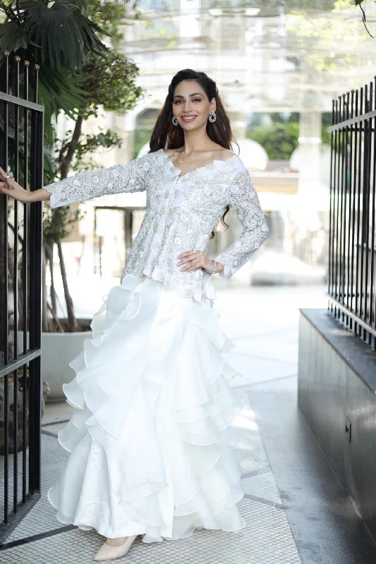 Alia White - Off shoulder Peplum Top and Ruffle Skirt Set cashmere skirt plush