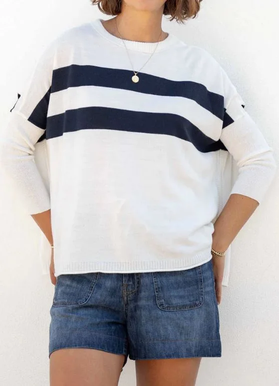 Mersea Catalina Sweater White/Navy Stripe Transparent Opaque Sheer